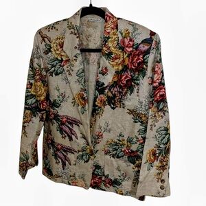 herman geist vintage Floral Women's Blazer jacket beige size 10 retro like new